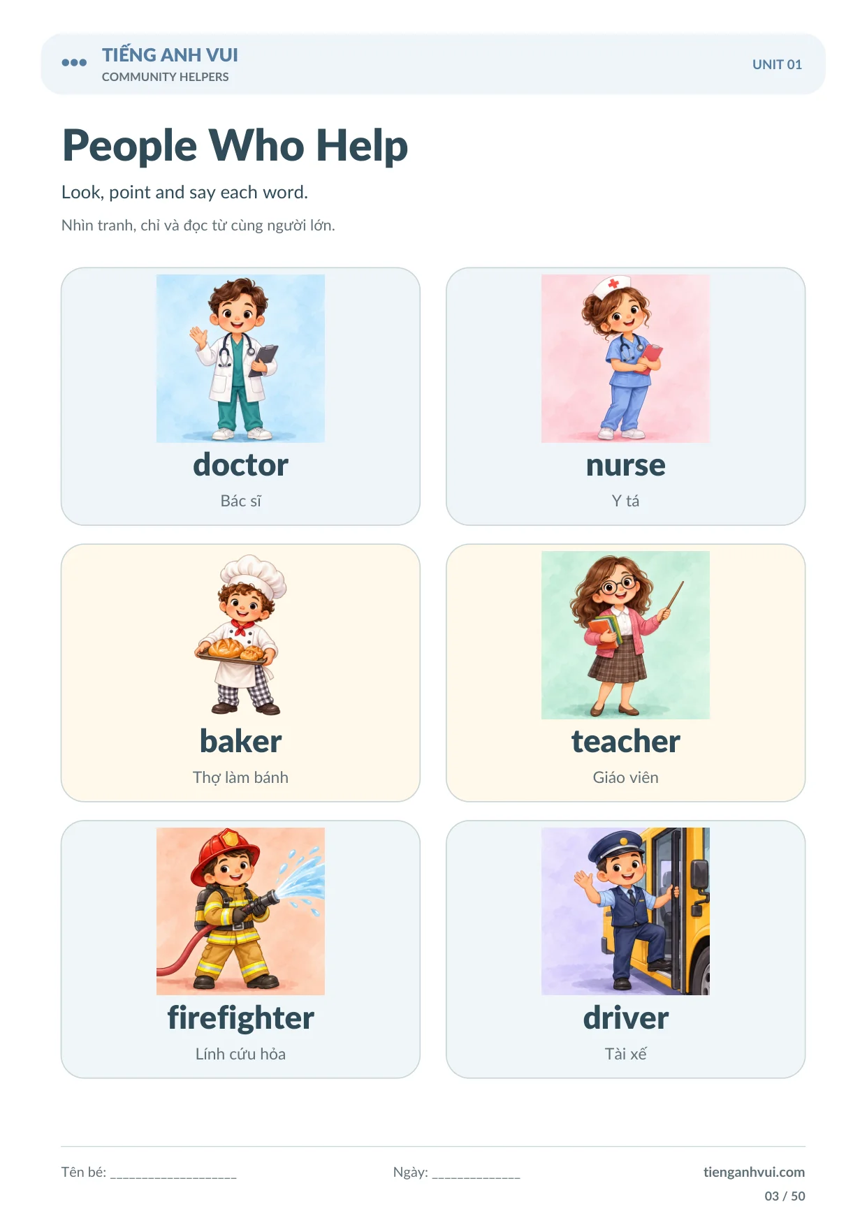 Community Helpers – Nghề Nghiệp Quanh Em - Trang 3